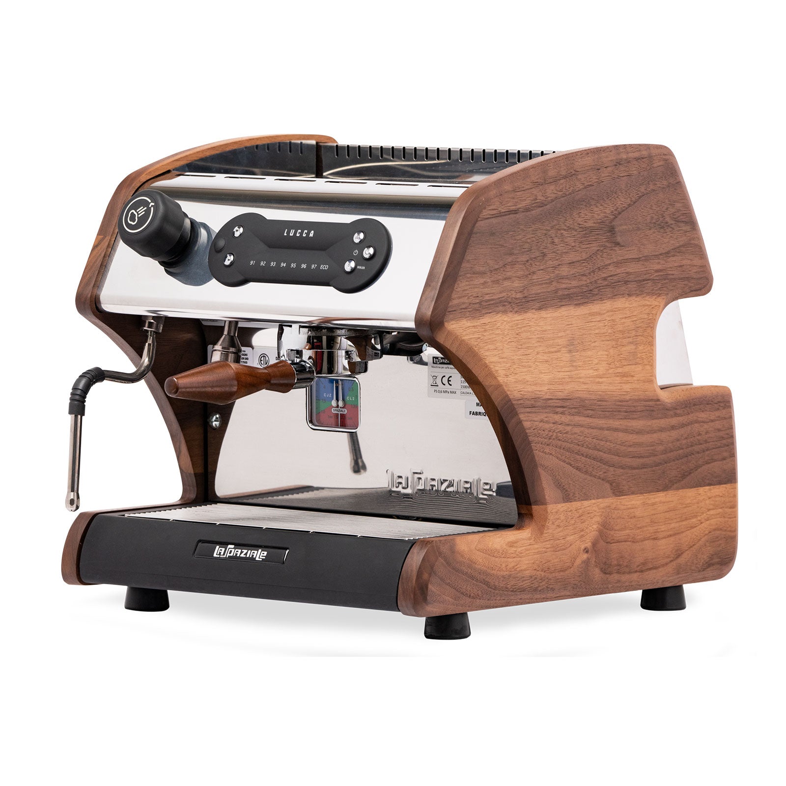 LUCCA A53 Direct Plumb Espresso Machine by La Spaziale with new walnut side panels by Clive Coffee - Knockout (Walnut)