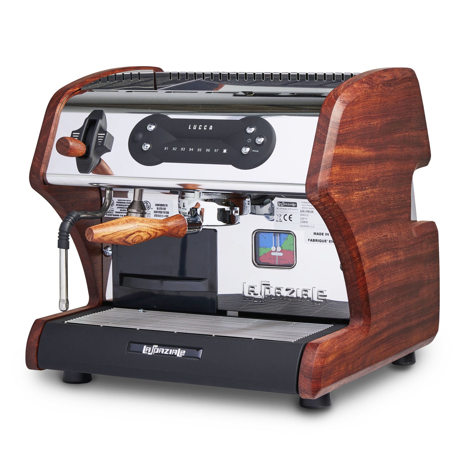 Lucca A53 Mini Espresso Machine by La Spaziale with bubinga side panels by Clive Coffee - Knockout (Bubinga)