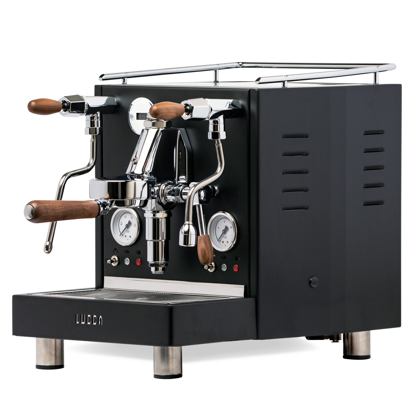 LUCCA M58 Dual Boiler Espresso Machine by Quick Mill with powder coated black panels and accessories from Clive Coffee - Knockout (Matte Black)