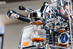 Lucca X58 Espresso Machine pulling a shot - lifestyle