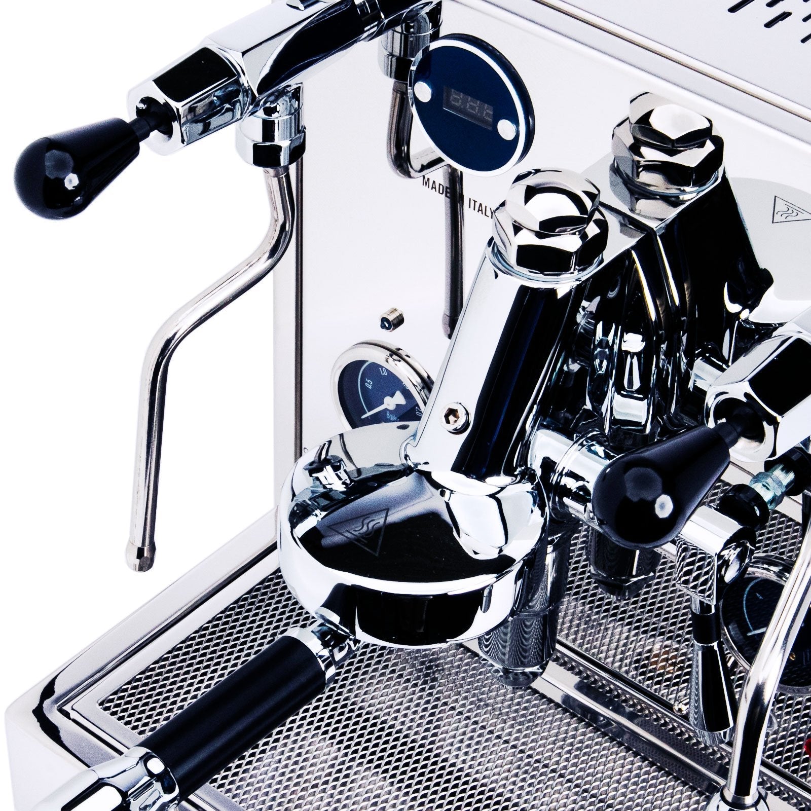 LUCCA M58 V2 Dual Boiler Espresso Machine by Quick Mill, group head and included bottomless portafilter, Clive Coffee - Knockout