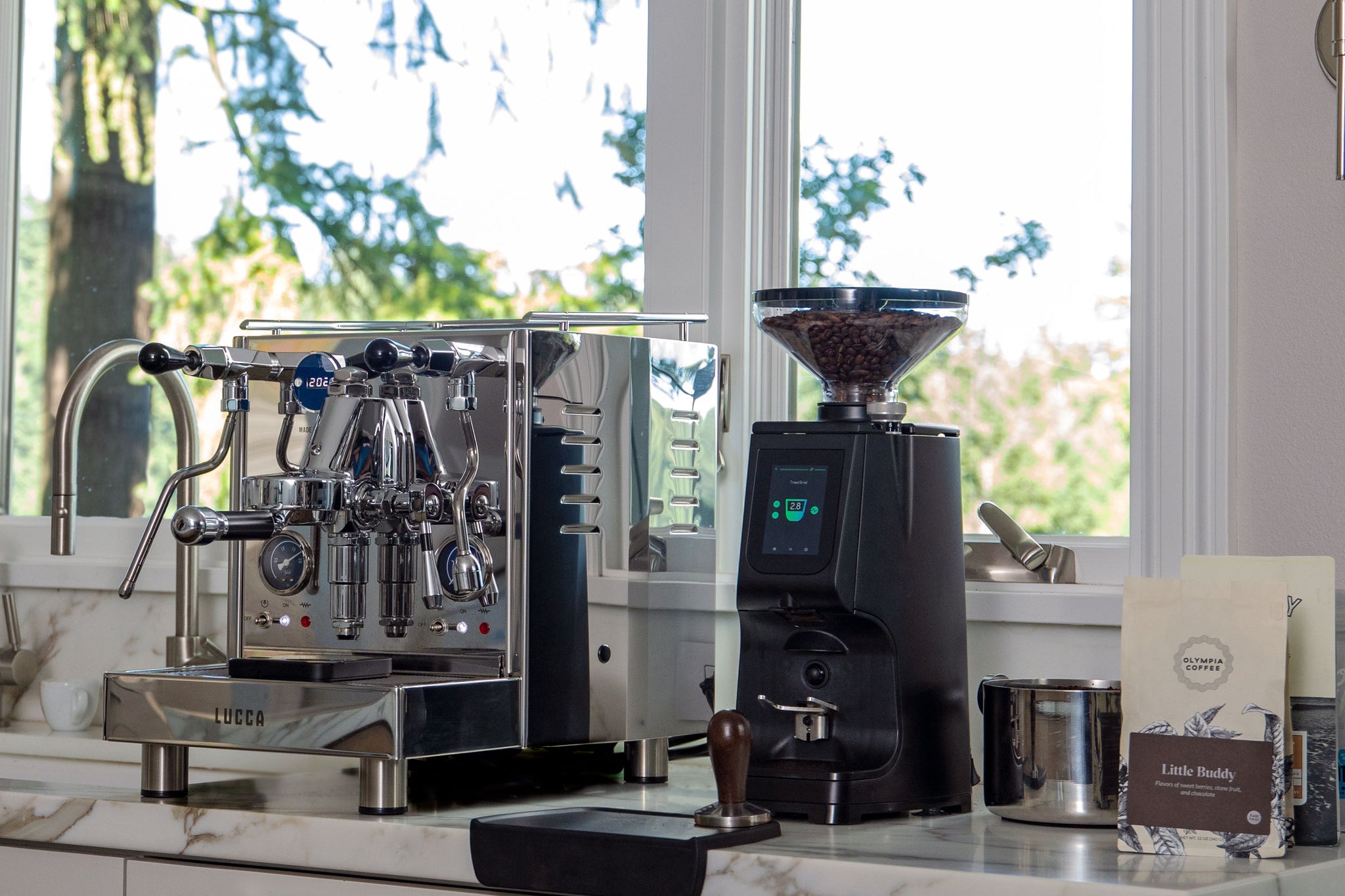 Lucca X58 Espresso Machine with Lucca Atom 75 Espresso Grinder - lifestyle